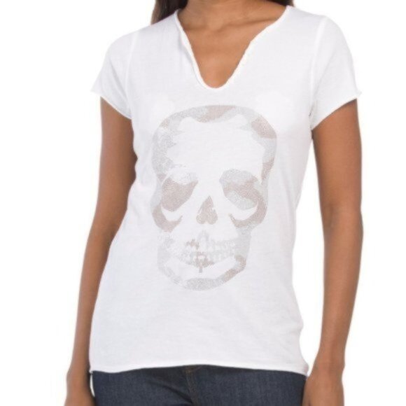 ZADIG & VOLTAIRE Tunisien Camo Skull Tee WHITE Sz. Med - Picture 1 of 7